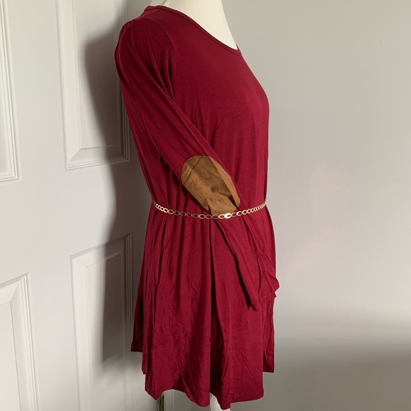 Cranberry Mini Dress with Faux Suede Elbow Patches - Picture 6 of 11